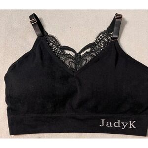 JadyK Jules Women Black Ribbed Butterfly Lace Crochet Bralette L/XL
